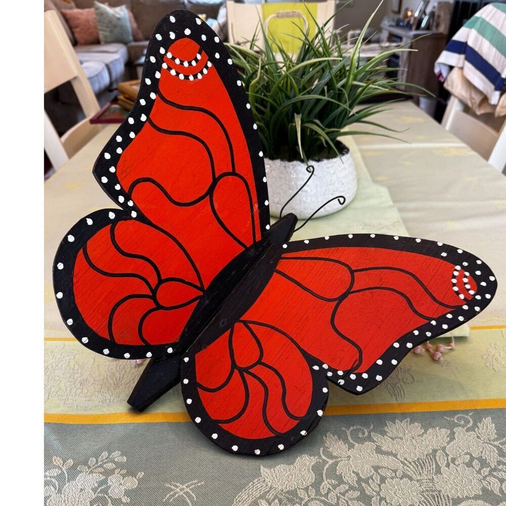 Vintage wooden handmade and hand painted garden butterfly; cottage garden decor - Picture 2 of 7